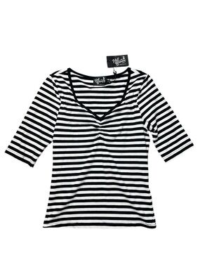 Hell Bunny NWT Warlock Black & White Striped V-Neck Women's Top Size Small